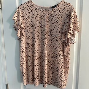 Adrianna Papell Champagne Pink and Black Polka Dot Blouse